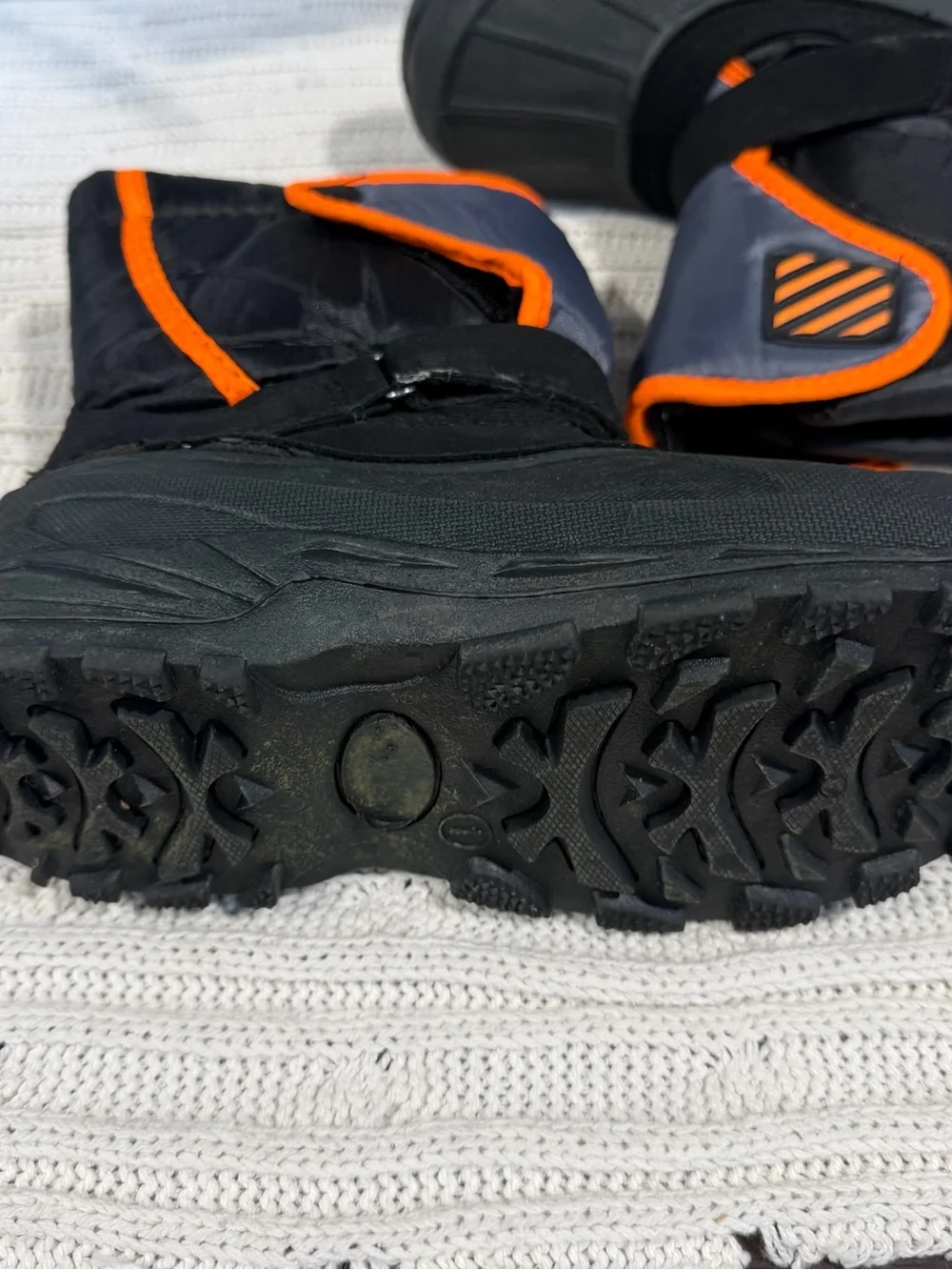 Kids Black & Orange Winter Snow Boots - Waterproof Slip-On youth size 1